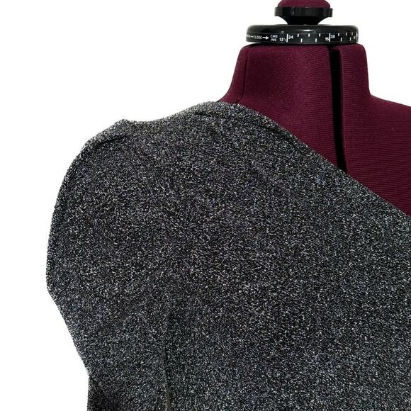 STEVE MADDEN Mirabelle Mini Dress Black Silver Metallic One Shoulder NWT L - Picture 6 of 9